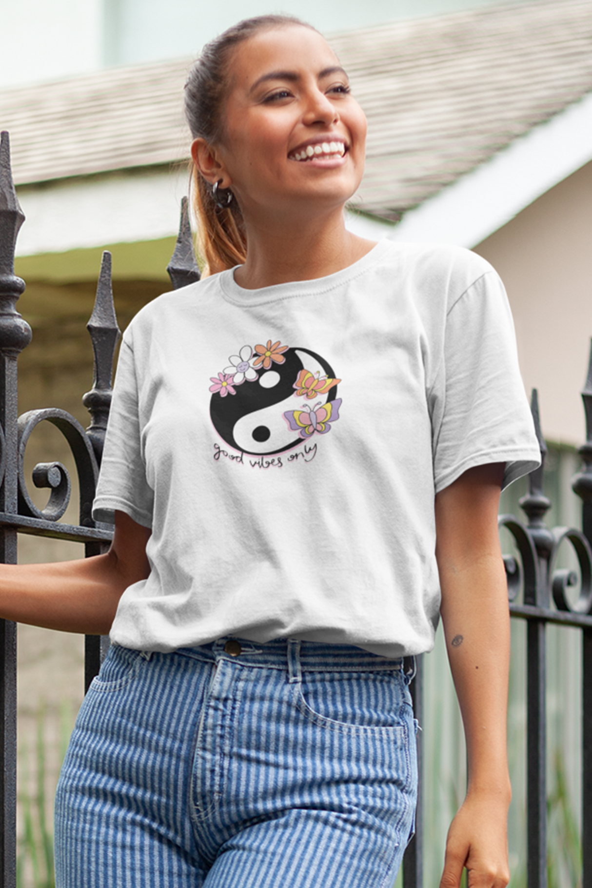 Yin Yang Good Vibes Only Graphic Tee Shirt