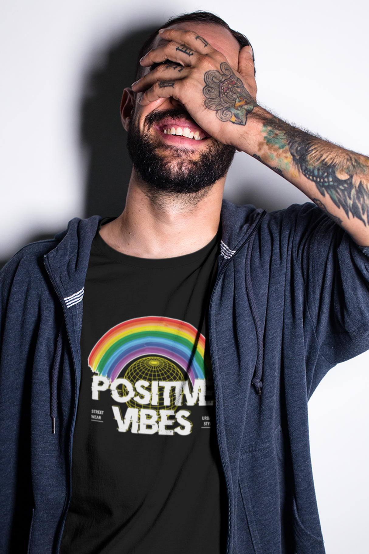 Positive Vibes Rainbow Graphic Tee Shirt