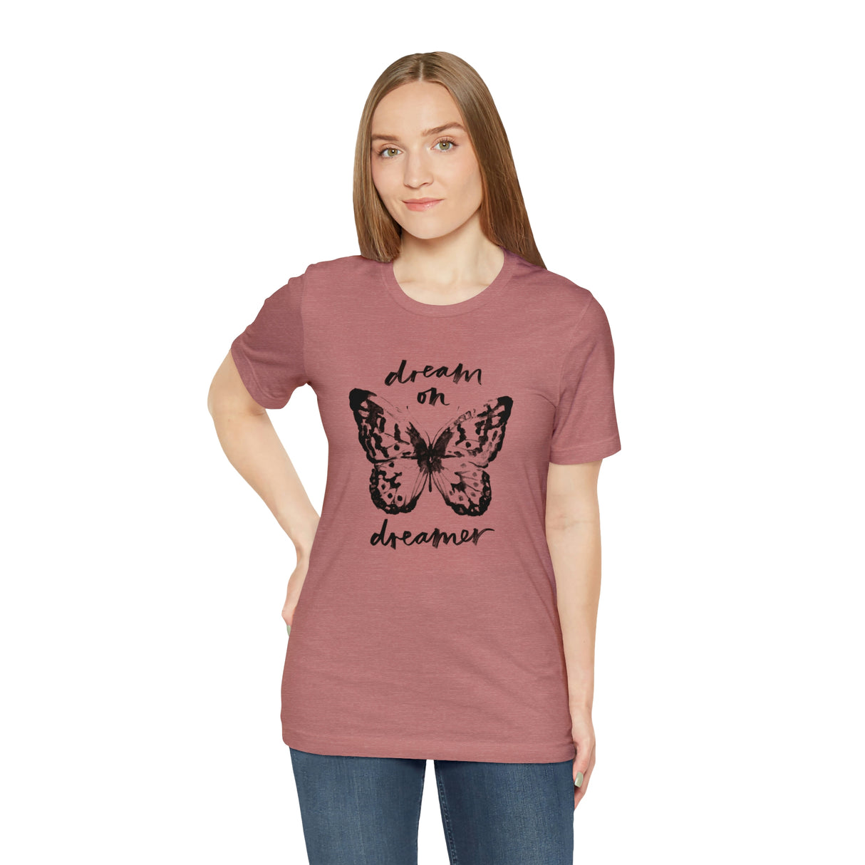 Dream On Dreamer Butterfly Graphic T Shirt