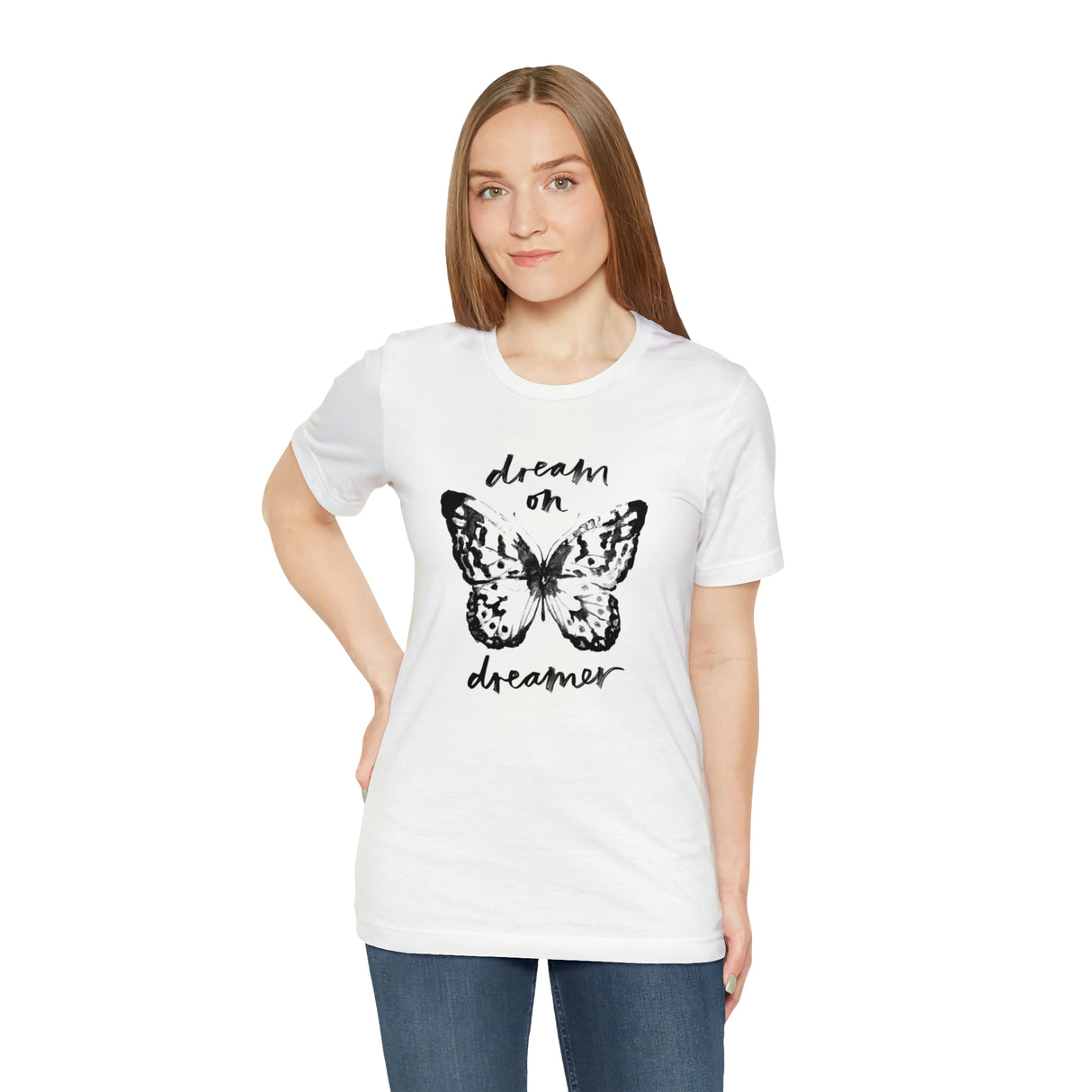 Dream On Dreamer Butterfly Graphic T Shirt