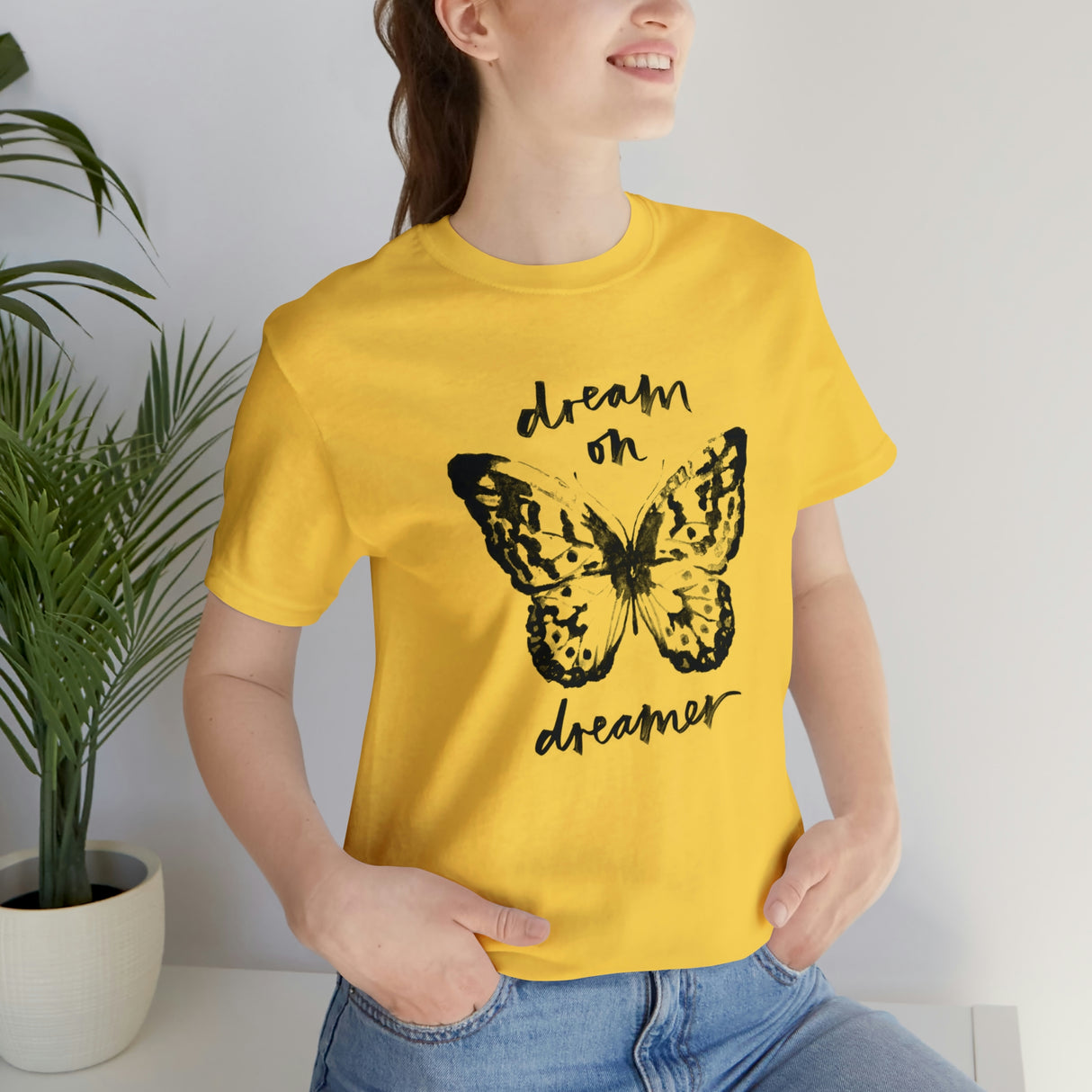 Dream On Dreamer Butterfly Graphic T Shirt